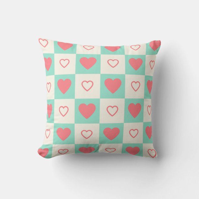 Coussin à damiers Motif cardiaque (Recto)