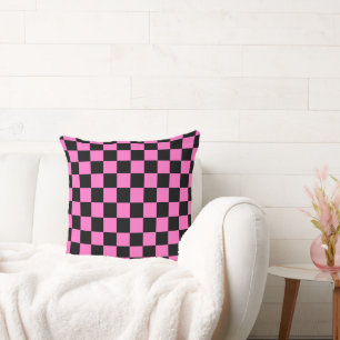 Coussin À damiers noir des années 80 rose électrique