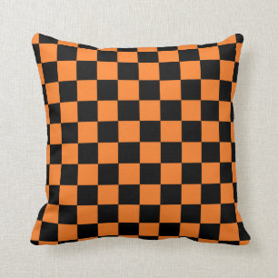 Coussin À damiers orange et noir