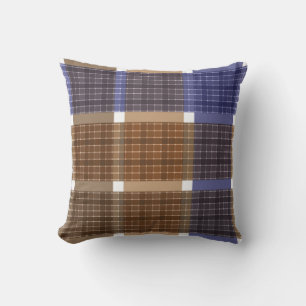 Coussin à damiers plaid tartan brun violet couleurs rétro 