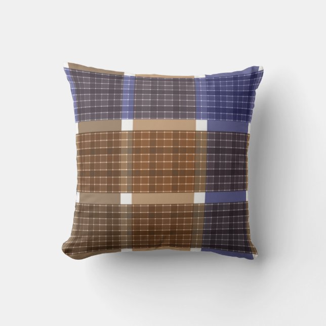 Coussin à damiers plaid tartan brun violet couleurs rétro  (Recto)