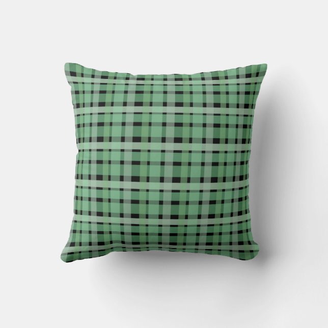Coussin à damiers Plaid Tartan Vert Grandes Sur Noir (Verso)