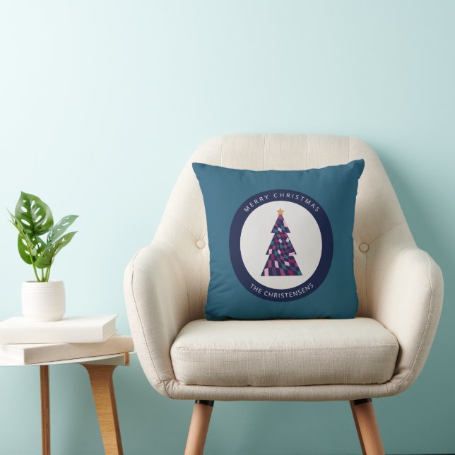 Coussin À damiers sapin de Noël personnalisé (Chaise)