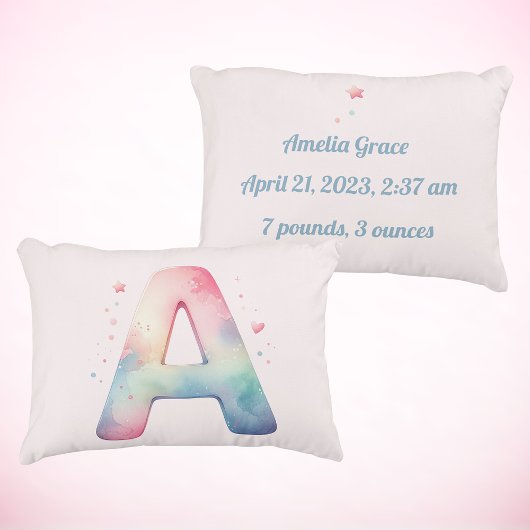 Coussin "A" de naissance personnalisé