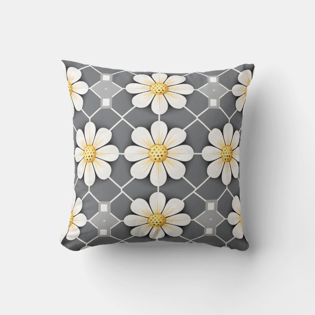 coussin à fleurs blanches avec centre jaune (Recto)