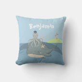 Coussin à jeter avec noms d'enfants Baleine Pieuvr (Recto)