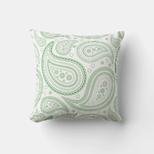 Coussin à jeter vert Paisley sur fond blanc