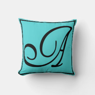 Coussin A - La lettre A sur fond aqua