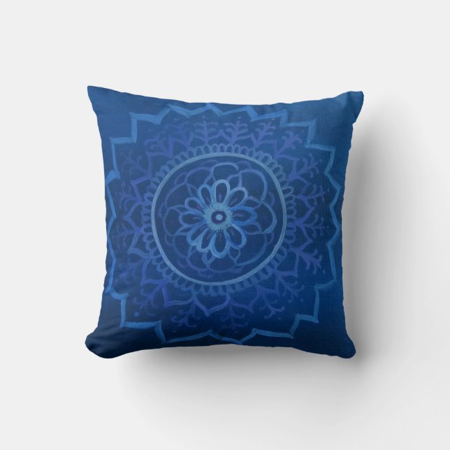 Coussin à lancer mandala bleu 41 cm x 41 cm (Recto)