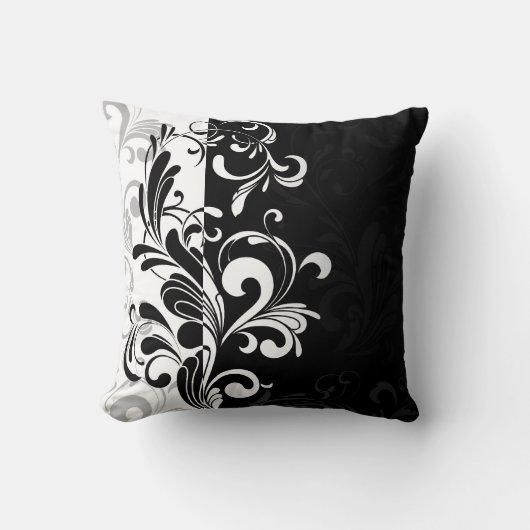 Coussin à lancer noir et blanc contemporain (Recto)
