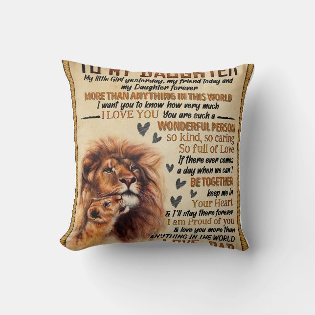 Coussin À Ma Fille Lion Famille Cadeau, Fille Anniversaire (Recto)