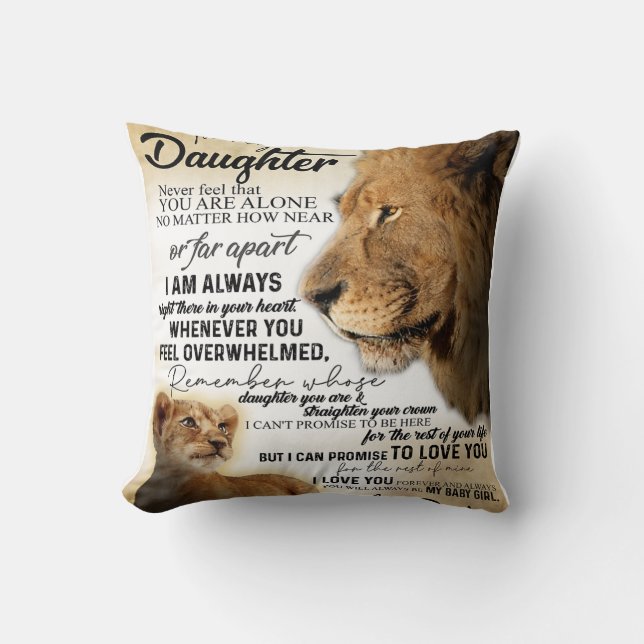 Coussin À Ma Fille Lion Famille Cadeau, Fille Anniversaire (Recto)