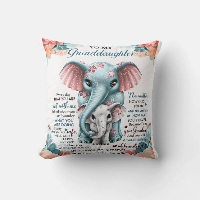 Coussin À ma petite-fille Elephant Idée cadeau d'anniversa (Recto)