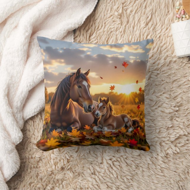 Coussin A Mama Horse and her Foal in Autumn (Couverture)