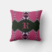 Coussin à monogramme avec dentelle en satin rose (Verso)