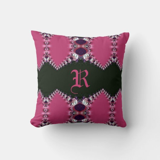 Coussin à monogramme avec dentelle en satin rose (Recto)