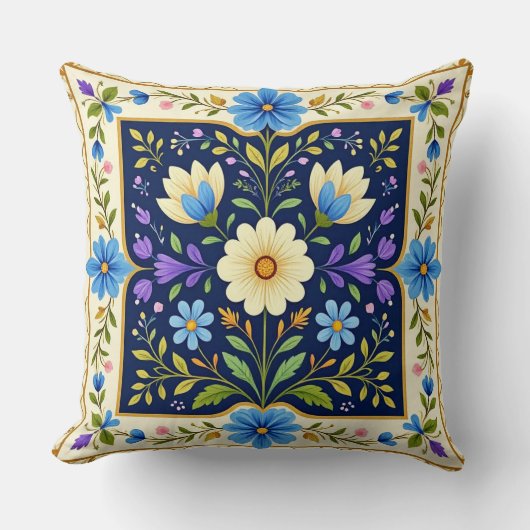 Coussin à motif floral moderne bordé. (Recto)