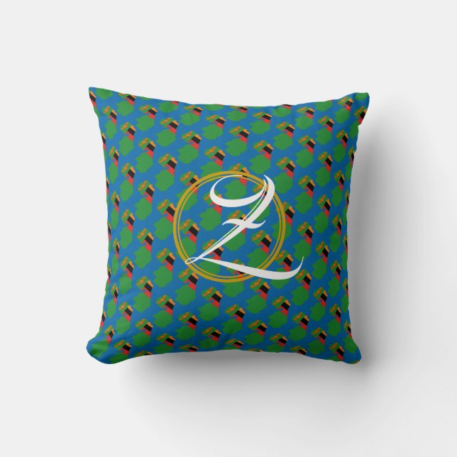 Coussin à motif monogramme des Écritures ZAMBIE Bl (Recto)