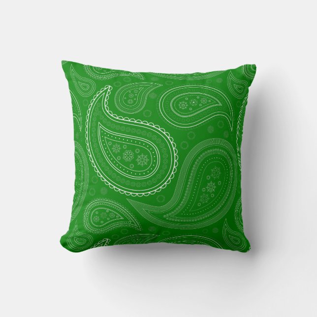 Coussin à motif Paisley blanc sur fond vert (Recto)