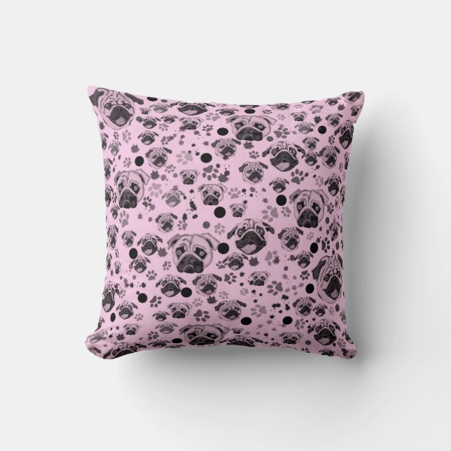 Coussin à motif Pug rose (Recto)
