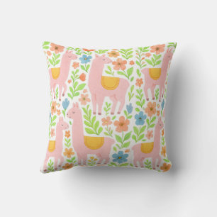 Coussin à personnaliser - Llamas roses et motifs f