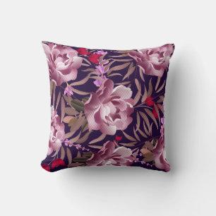 Coussin à rayures florales rose violet