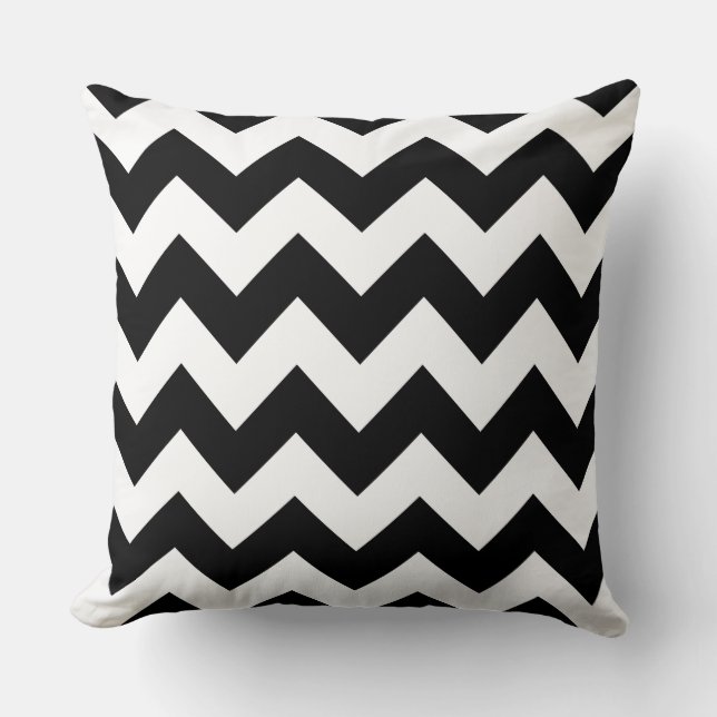 Coussin à rayures noir blanc Zig Zag (Recto)