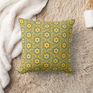 Coussin A yellow and blue Indian lattice flower pattern
