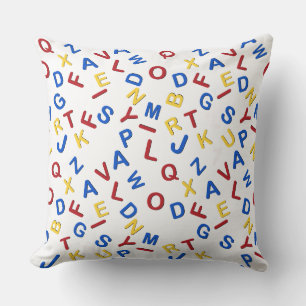 Coussin ABC Alphabet rouge jaune bleu