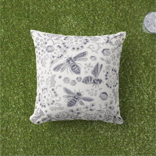Coussin Abeille blanche grise Floral Unique Ferme rustique