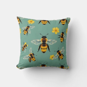 Coussin Abeille Bourdon Aquarelle Nid d'abeille Réaliste