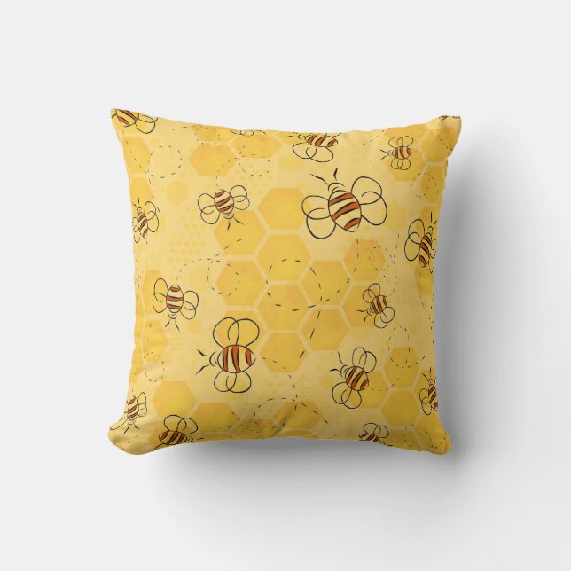 Coussin Abeille Bourdonnante Abeilles Mignonnes  (Recto)