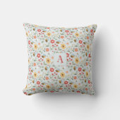 Coussin Abeille de dessin animé fleur jaune rouge monogram (Recto)