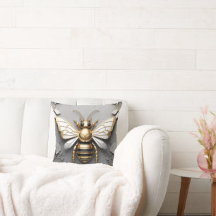 Coussin Abeille de miel dorée sur toile florale