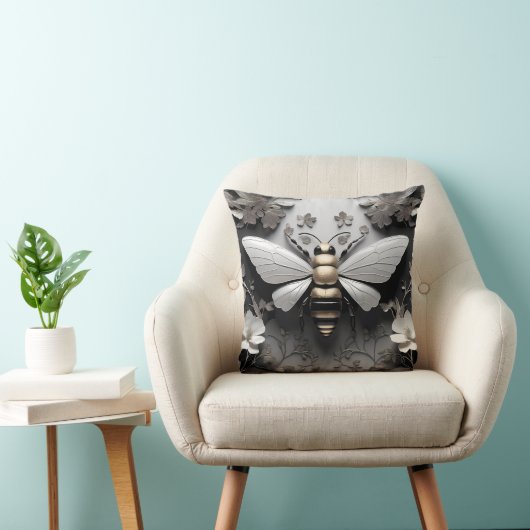 Coussin Abeille de miel dorée sur toile florale (Chaise)