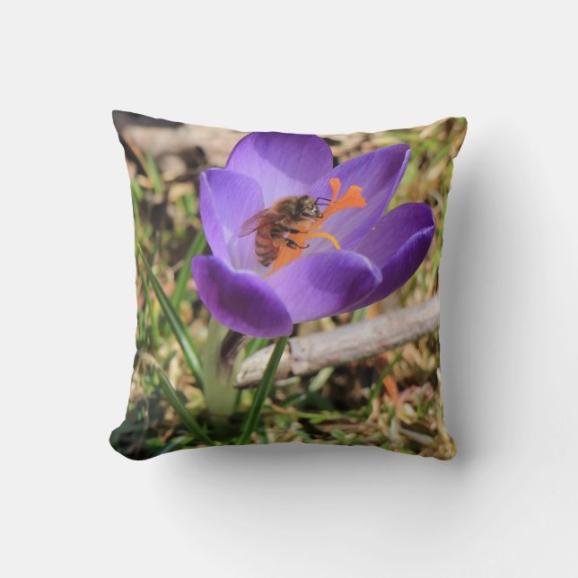 Coussin Abeille de miel sur Crocus (Recto)