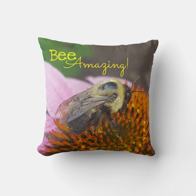 Coussin Abeille Incroyable, Abeille Et Echinacée Pourpre (Recto)