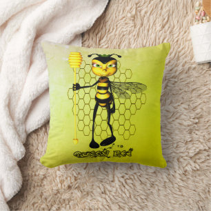Coussin Abeille jaune et noire avec nid d'abeille
