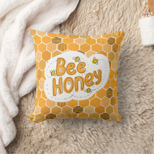 Coussin Abeille jaune noir illustré