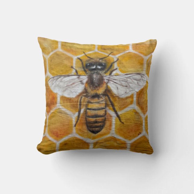 Coussin Abeille peinte à la main authentique de miel de (Recto)