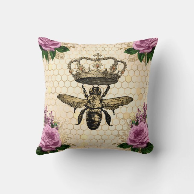 Coussin Abeille royale aux fleurs roses (Verso)