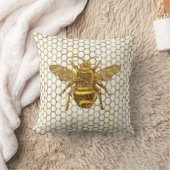 Coussin Abeille scintillante dorée Hexagone Rucher (Couverture)