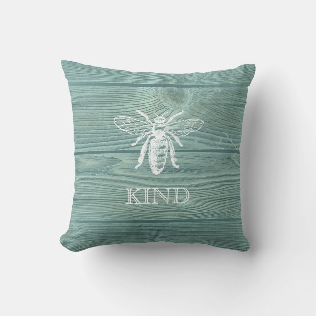 Coussin Abeille Vintage Be Kind Aqua Bois Thaillow (Recto)