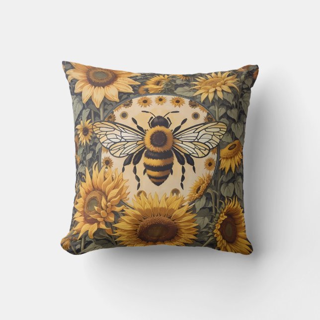 Coussin Abeille vintage et tournesol (Recto)