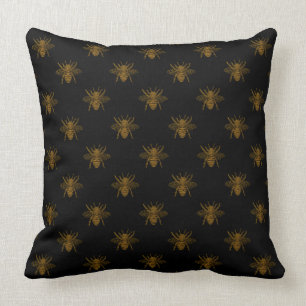 Coussin Abeilles à huile métal d'or en noir