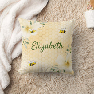 Coussin Abeilles à miel jaunes fleurs nom fun
