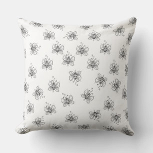 Coussin Abeilles de miel dessinées à la main (B&W)