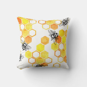 Coussin Abeilles de miel : Motif d'aquarelle jaune
