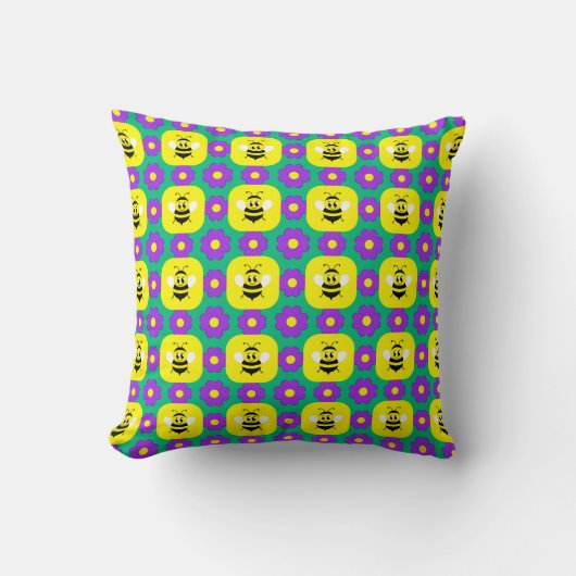 Coussin Abeilles et fleurs de dessin animé (Recto)