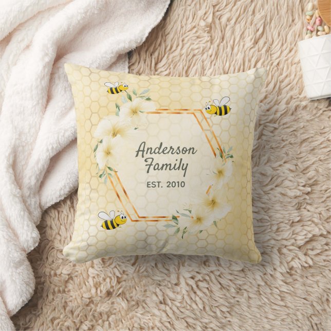 Coussin Abeilles jaune nid d'abeille humour de famille fle (Couverture)